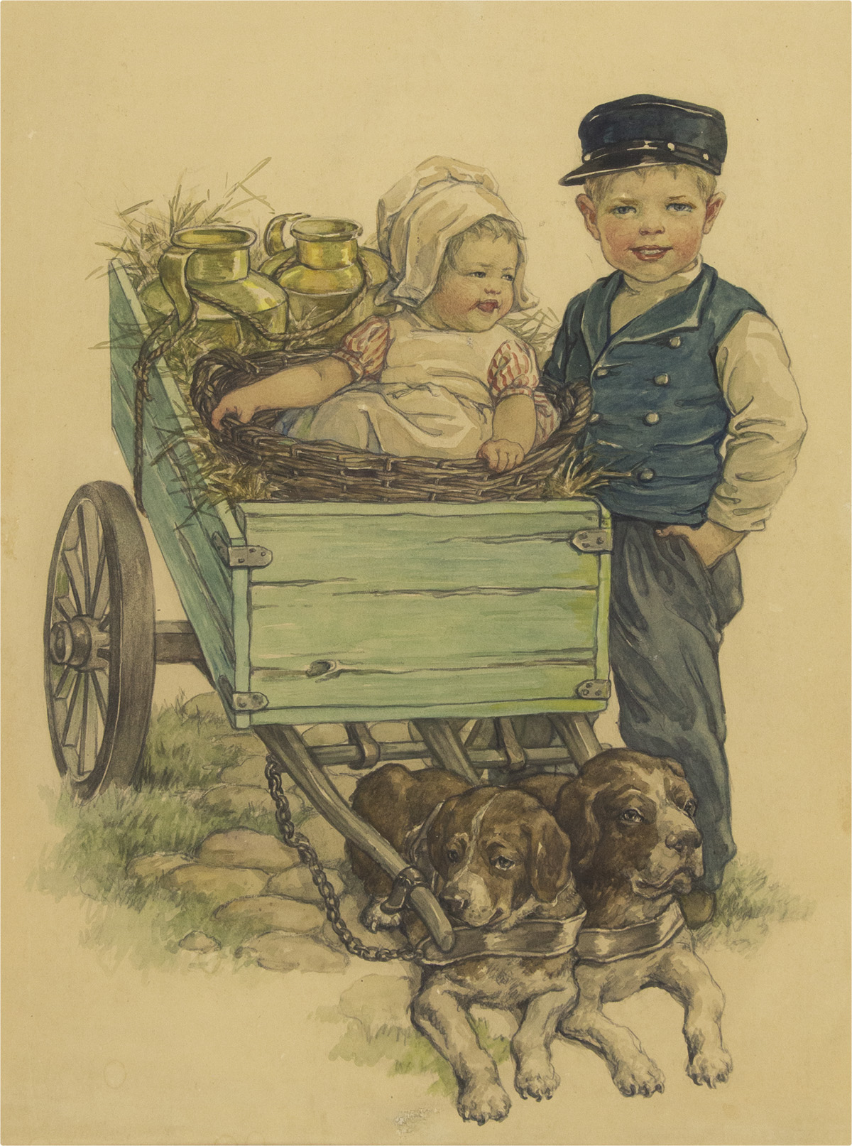 CLARA MILLER BURD. Children with a Dog Cart. [CHILDRENS]